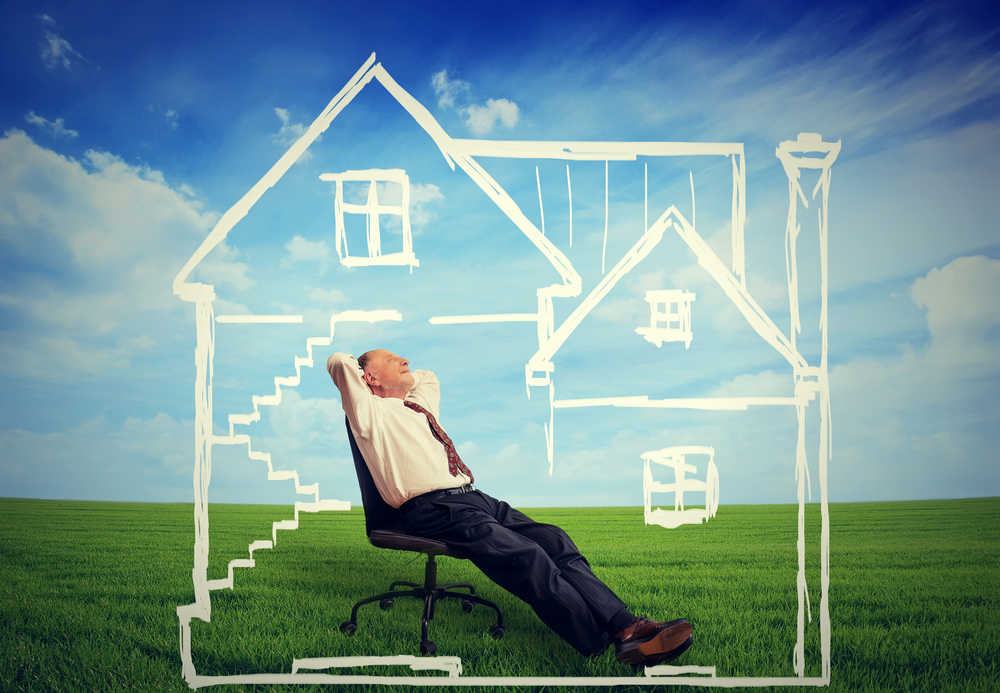 A senior man relaxing inside an idealized house, focusing on the idea of making home safe for seniors