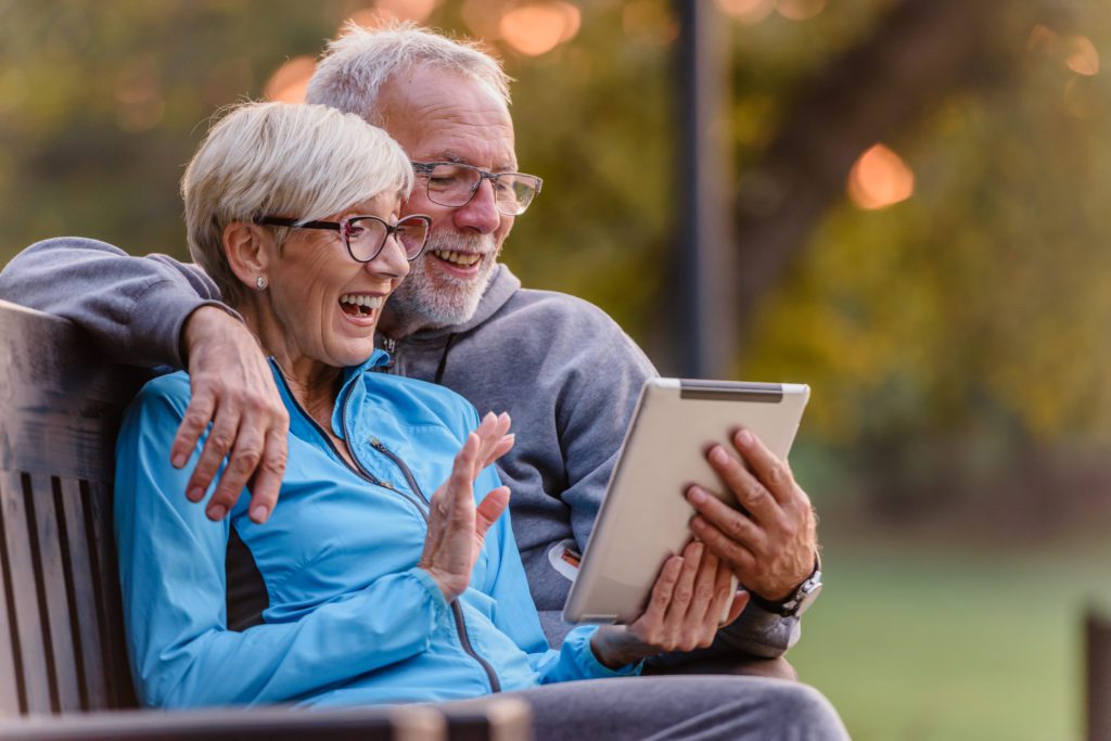 Talking to family on a tablet