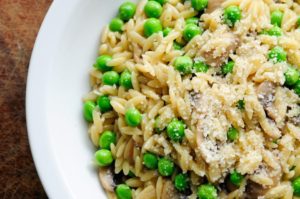Parmesan pea orzo pasta - one of many soft foods for seniors