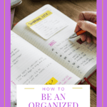 A caregiver making a to-do list in a journal to stay organized