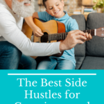 An older man teaching a child how to play guitar as a side hustle