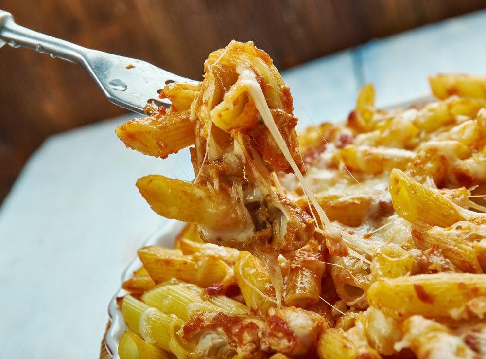 Baked ziti in a dish