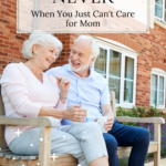 An elderly woman and man sitting outside an assisted living building