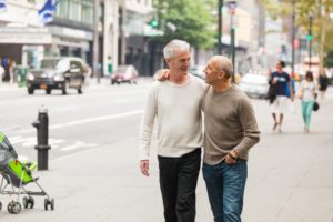 Two LGBTQ seniors walking in New York