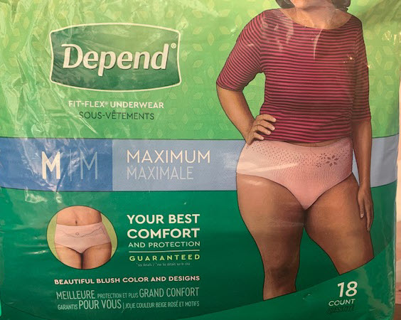 Product label for Depend