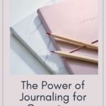 Two journals, one pink and one white, with a pair of pencils, highlighting how self care journaling can help caregivers