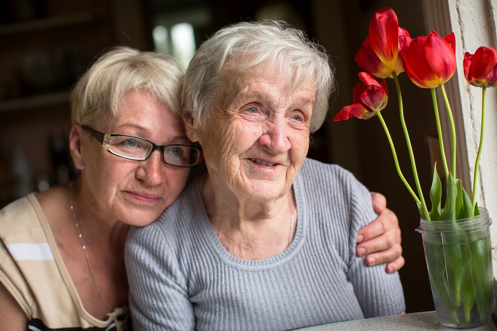 A daughter and an elderly mother, highlighting the idea of a mother expecting the child to support them