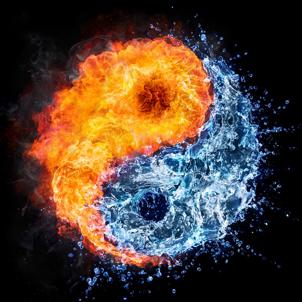 A fire and water ying yang symbol