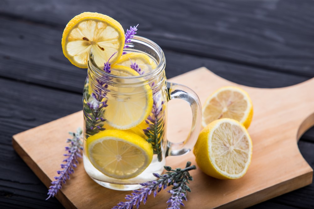 Infused water with lemon and lavender