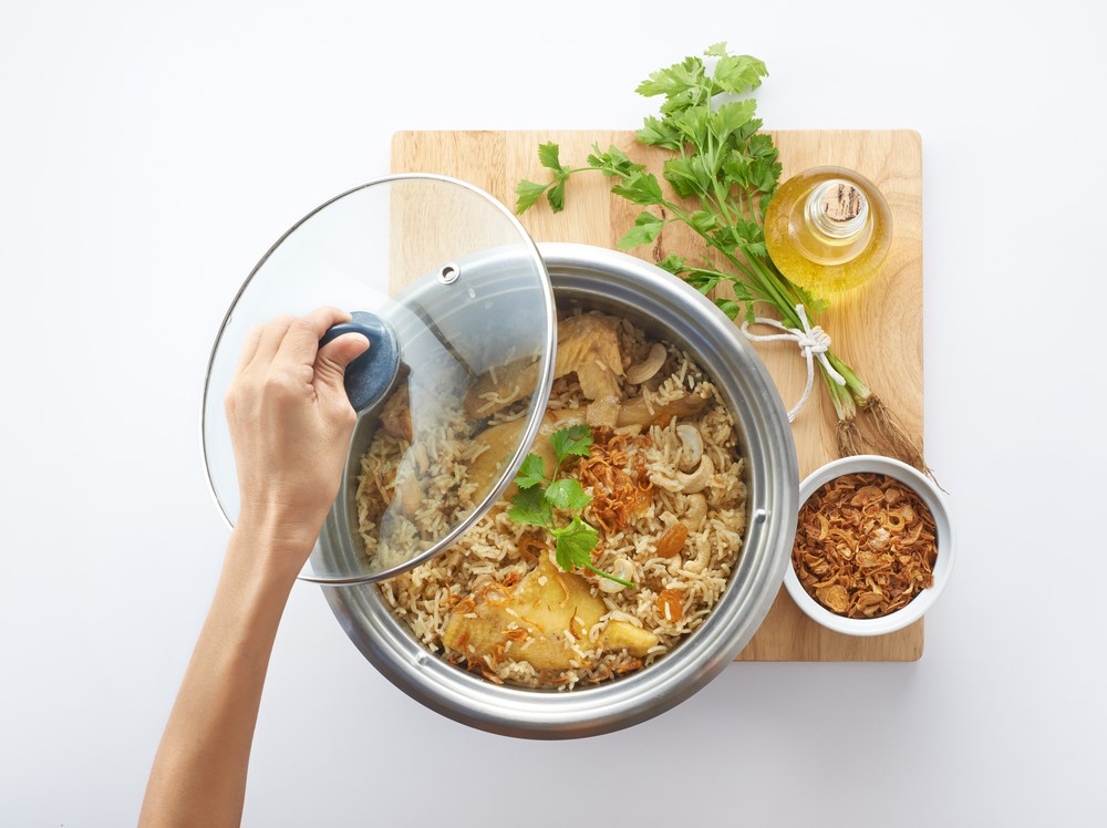 A meal in a rice cooker, highlighting the idea of ethnic rice cooker meals for seniors