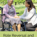 An older woman sitting in a walker with a young one sitting next to her, looking at the idea of role reversal and caregiving