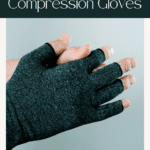 A close up image of someone wearing a pair of compression gloves
