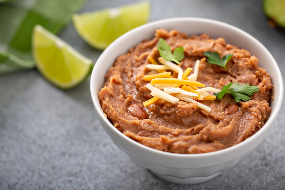 A bowl of refried beans