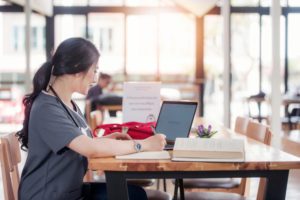 A nursing student studying for her exams