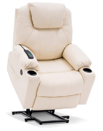 A white Mcombo recliner chair