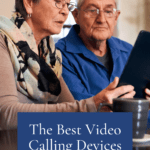 Two seniors using a video calling device to talk to their grandkids