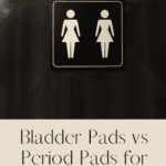 White icons on a black bathroom sign, highlighting the difference between bladder pads and period pads for incontinence patients