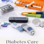A selection of products for diabetes care, including needles and blood test kits