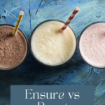 A selection of three shakes in glasses, looking at the difference between Ensure and Boost