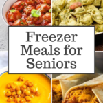 Four different types of meal that can be frozen, including a pumpkin soup and meatballs.
