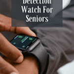 A senior looking at a smart watch, highlighting the idea of a fall detection watch for seniors