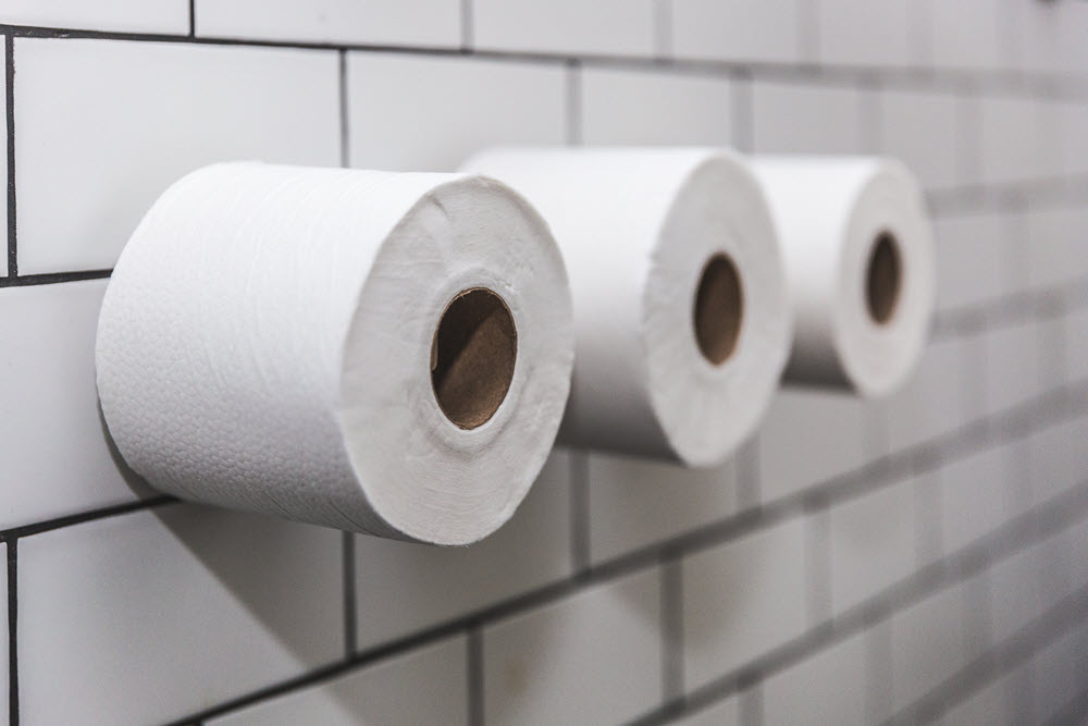 Three rolls of toilet paper on a wall