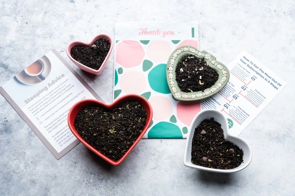 One of many Mother's Day gifts for aging moms, featuring four heart shaped containers of tea