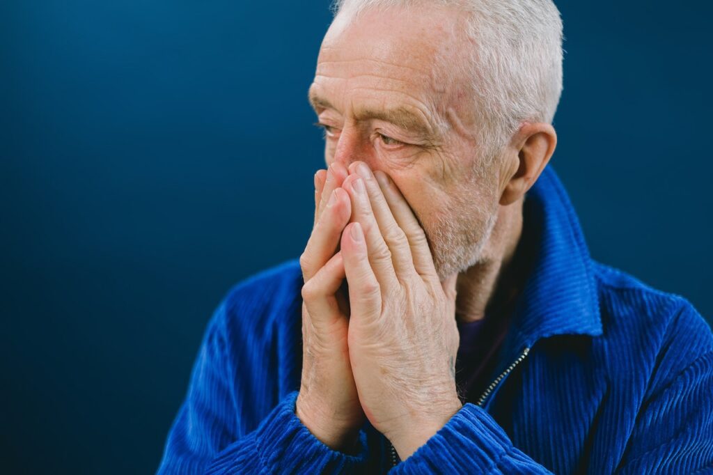 A stressed and sad senior, highlighting idea of anxiety medications for the elderly