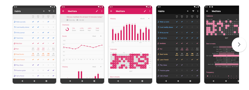 A selection of screenshots from the Loop habit tracker