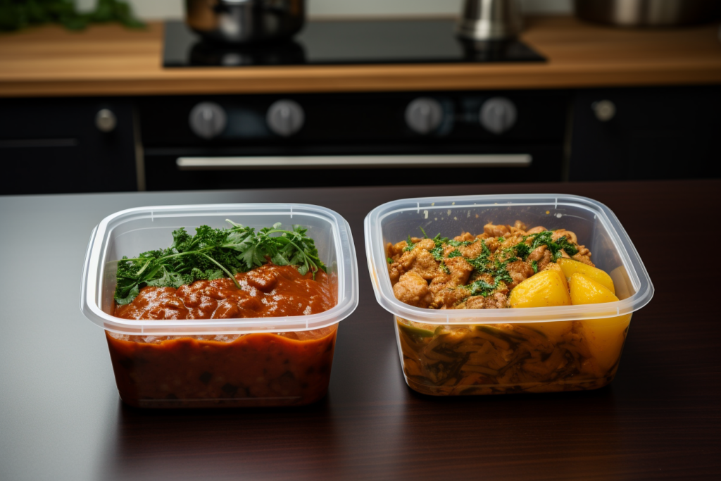 Frozen dinners in plastic containers