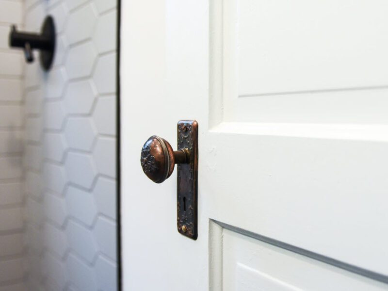 A white door with a handle