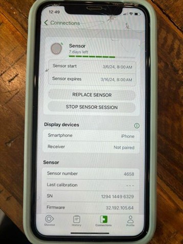 A phone showing details about the G7 sensor