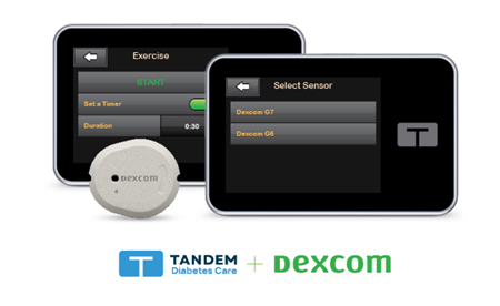 Dexcom and Tandem devices, with logos from the companies