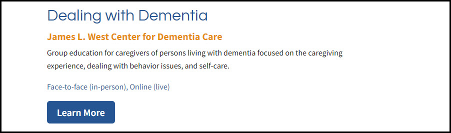 The event entry for Dealing with Dementia