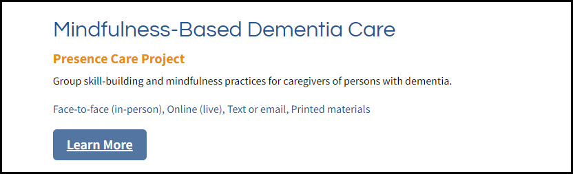 The event entry for Mindfulness-Based Dementia Care