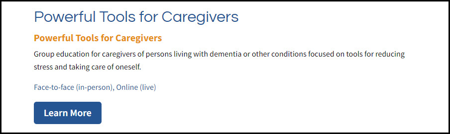 The event entry for Powerful Tools for Caregivers