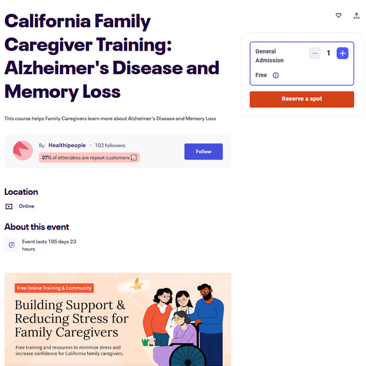 California Family Caregiver Training Alzheimer's Disease and Memory Loss