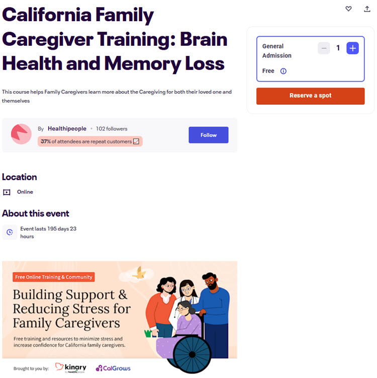 California Family Caregiving Training Brain Health and Memory Loss