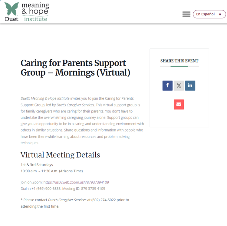 Caring for Parents Support Group Mornings