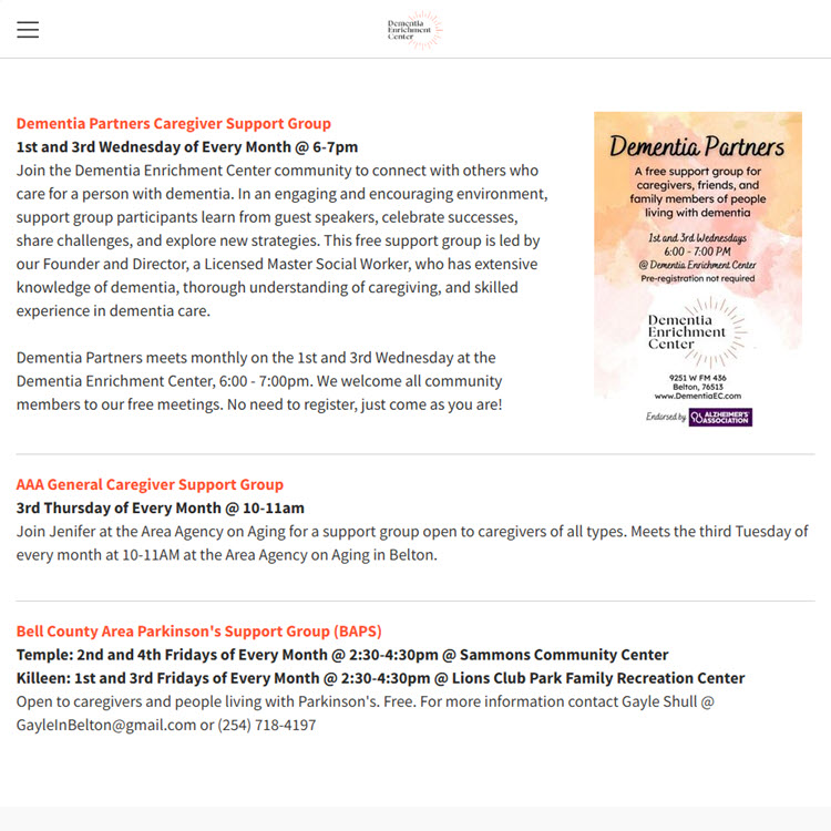 Dementia Enrichment Center Support Groups