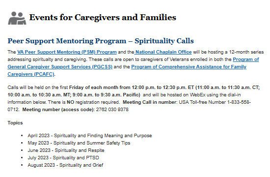 Events for Caregivers and Families