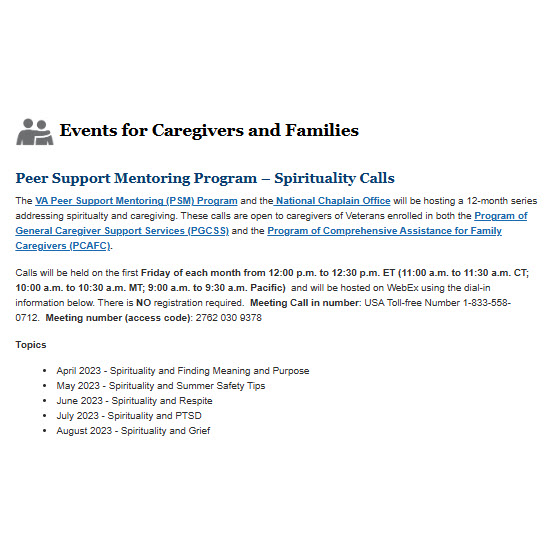 Events for Caregivers and Families