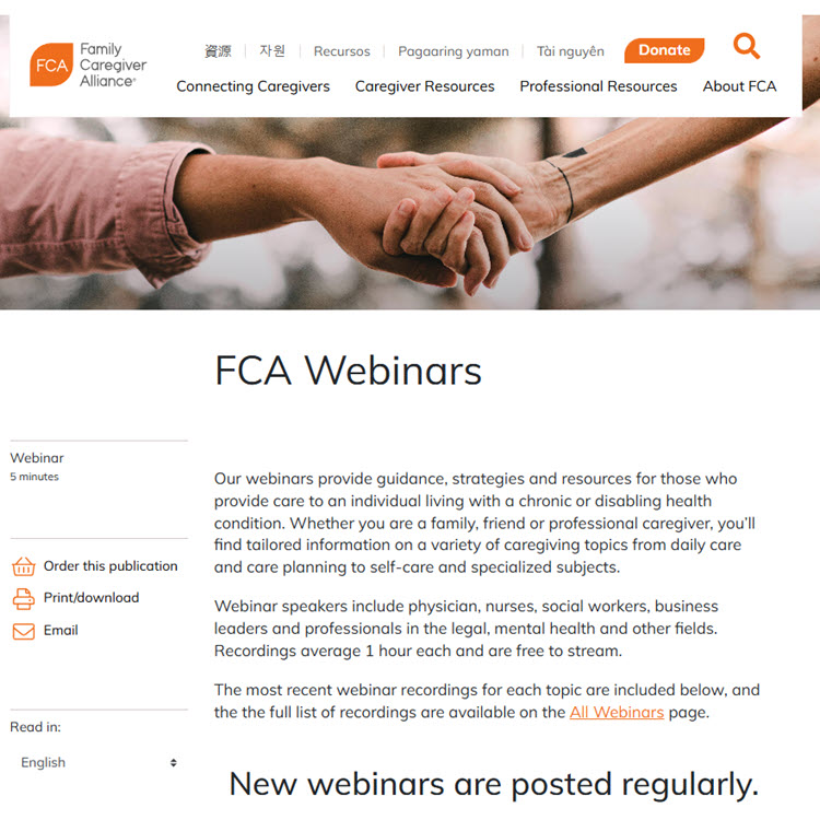 Family Caregiver Alliance Webinars