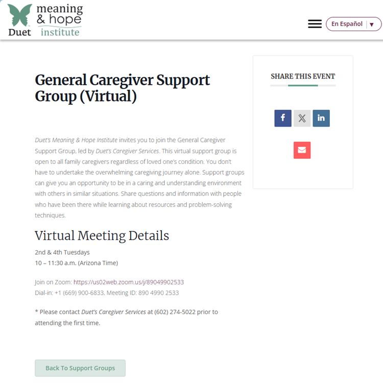 Meaning and Home Institute General Caregiver Support Group