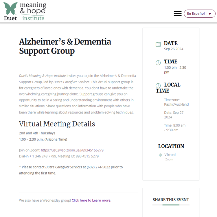 Meaning and Hope Institute Dementia Support Thursday