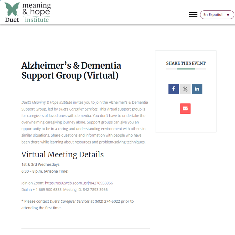 Meaning and Hope Institute Dementia Support Wednesday