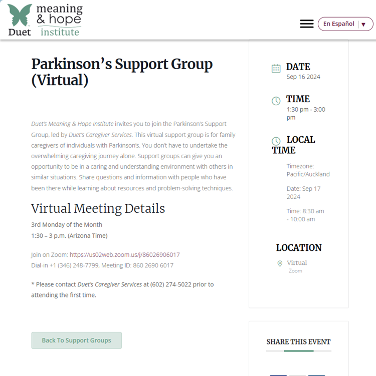 Meaning and Hope Parkinsons Support Group