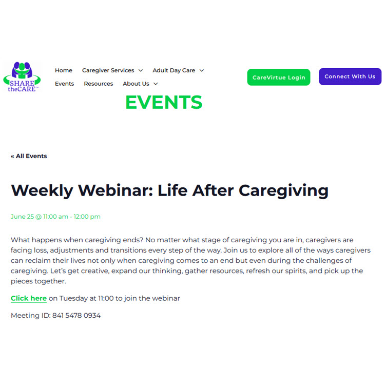 Weekly Webinar Life After Caregiving