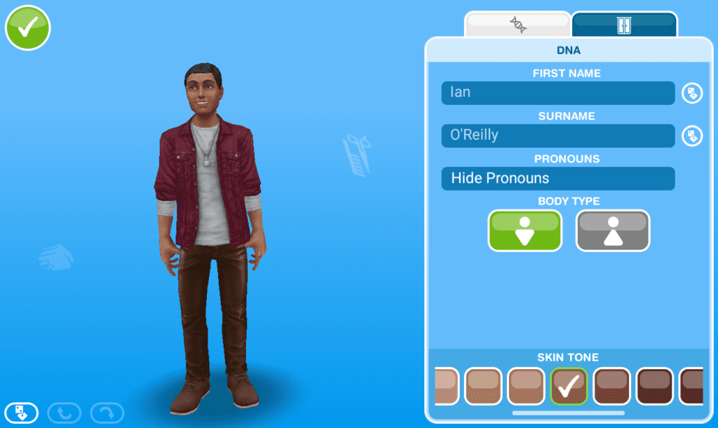 Building a character in The Simps Freeplay