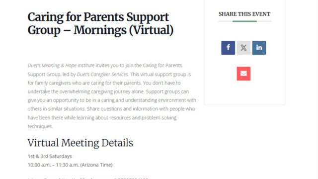 Caring for Parents Support Group Saturday Mornings